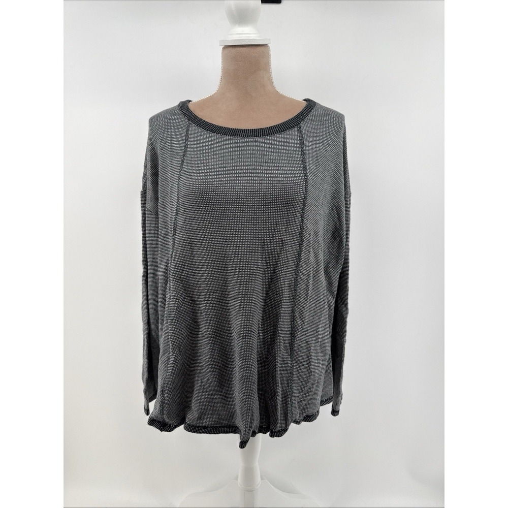 J.‎ Jill Women's 2X Top Blouse Black White Checked 3/4 Sleeve Crew Neck Classic